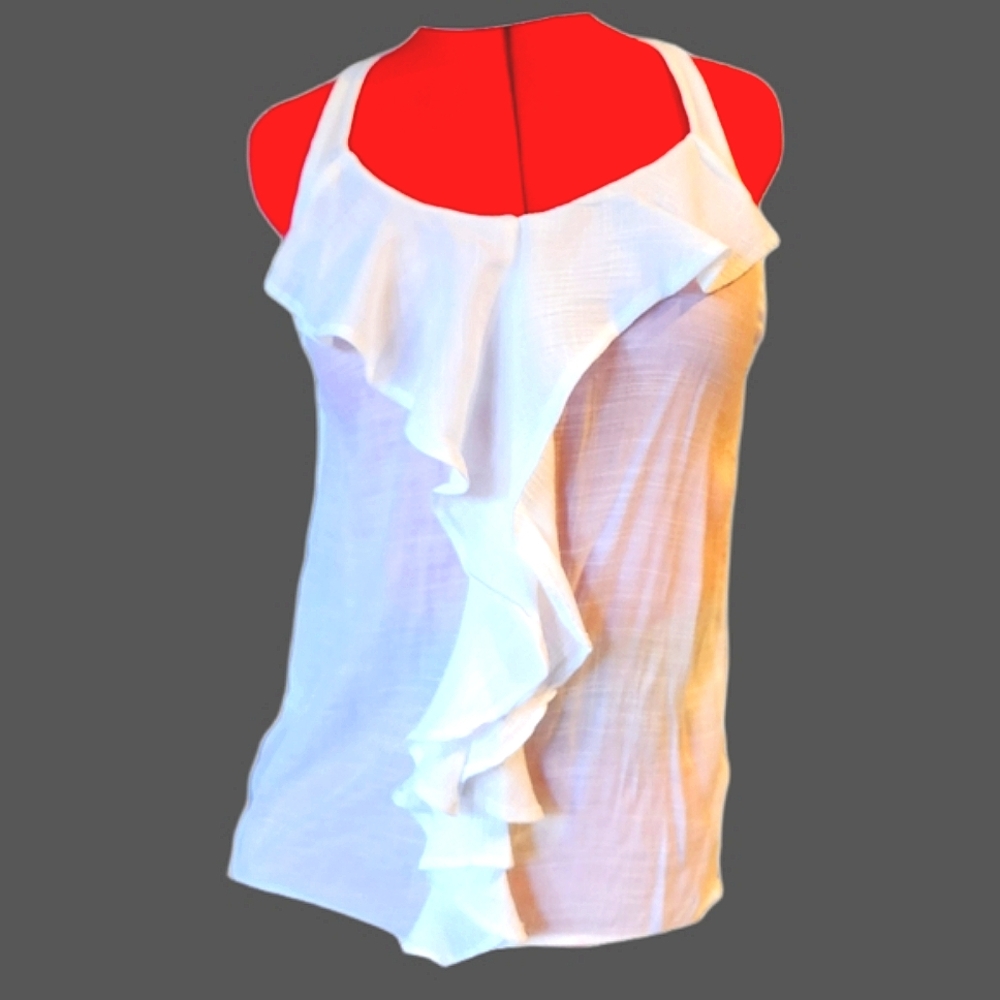 Twentyone White Guazy Tank Blouse with Layered Ruffle Detail Size M